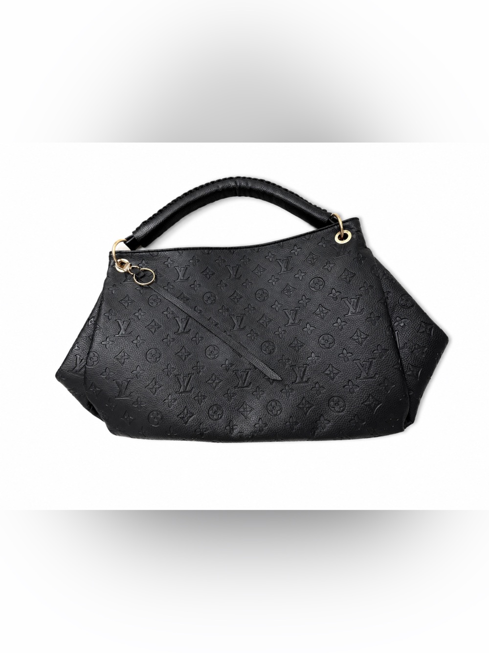 Luxury Embossed Monogram Black Shoulder Bag with Gold Accents